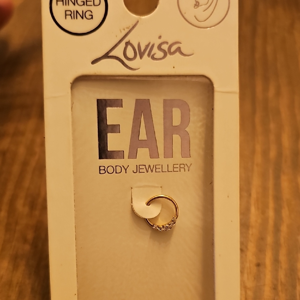 Gold Hinged Ring with Crystals 18G/1mm